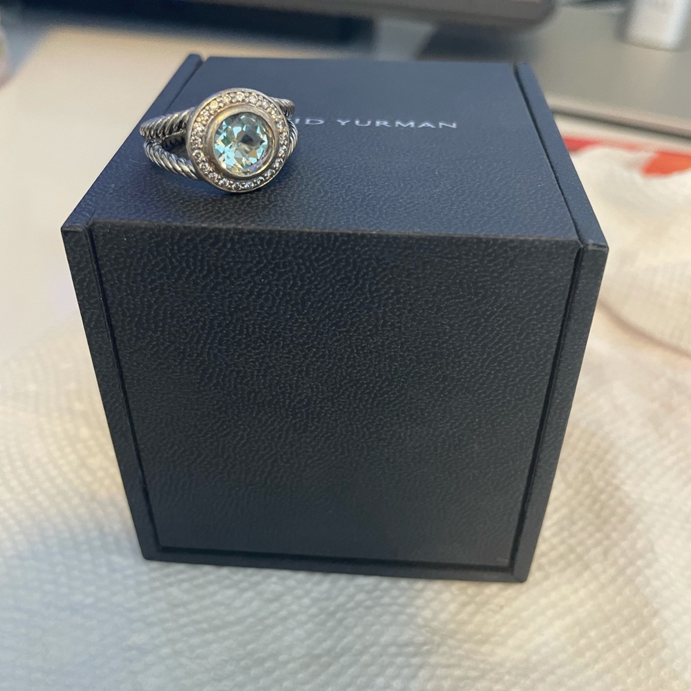 David Yurman Ring with with Prasiolite and Diamonds